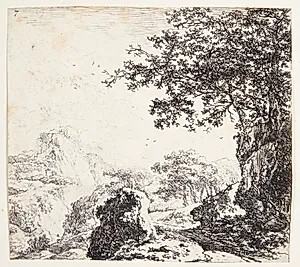 Bjergrigt landskab med en vej by Herman Naiwincx