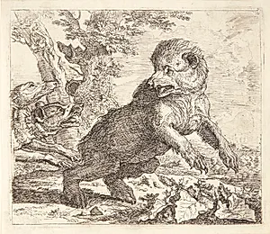Bjørn jagtet af hunde by Abraham Hondius