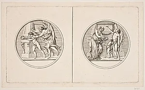 Blad med to medaljoner i anledningen af grevinde Bernstorff og kronprinsens inoculation by J.M. Preisler
