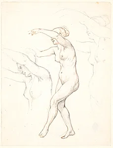 Blad med tre studier af nøgen dansende kvinde by Wilhelm Marstrand