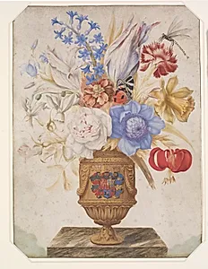 Blomster i en forgyldt vase med det Holstein-Gottorpske våben. by Robert, Nicolas
