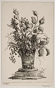 Blomster i et Glas, en Rose, Aurikler m.v. by Elias Meyer