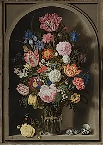 Blomsterbuket i en stenniche by Ambrosius Bosschaerts (I)