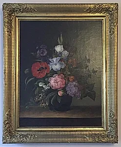 Blomsterbuket med valmue, syren og kaprifolium