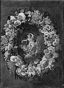 Blomsterkrans med Flora i midten