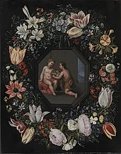 Blomsterkrans med Jesus og Johannes by Jan Brueghel (I)
