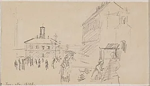 Blyantsstudie af Stortorget i Helsingborg by Albert Gottschalk