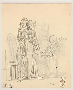 Blyantsudkast med Arendses besøg hos Ewald by Wilhelm Marstrand