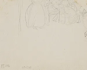 Blyantsudkast (overskåret) med del af selskabsscene by Wilhelm Marstrand