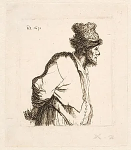 Bonde med hænderne på ryggen by Rembrandt van Rijn