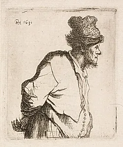 Bonde med hænderne på ryggen by Rembrandt van Rijn