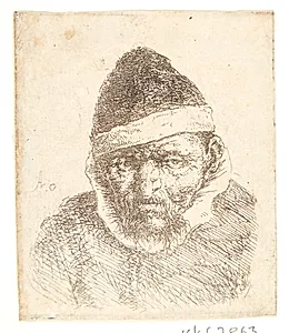 Bonde med spids pelshue by Adriaen van Ostade