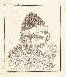 Bonde med spids pelshue by Adriaen van Ostade