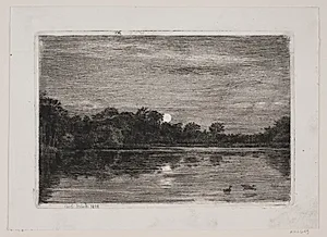 Bondedammen ved Hellebæk. Måneskin by Carl Bloch
