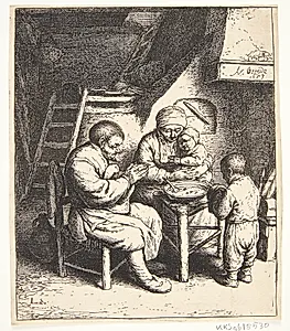 Bondefamilie i bøn by Adriaen van Ostade