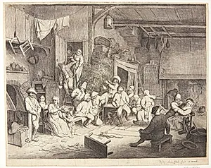 Bønder, spisende ved et bord i en krostue by Adriaen van Ostade