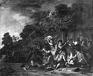 Bondeslagsmål ved et værtshus by Jacob Coeman