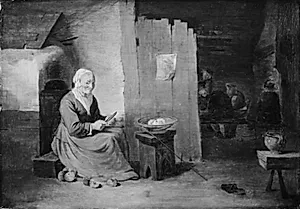Bondestue med en kone, der skræller æbler by Juliaen Teniers (II)