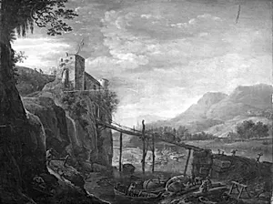 Borgruin på en klippe by Herman Saftleven