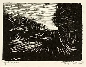 Bred vej, huse, træer by Henry Nielsen