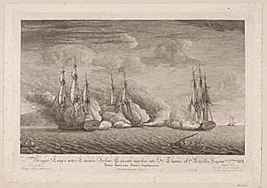 Briggen Lougen angribes ved St. Thomas, 3. marts 1801 by Frans Martin Dodt
