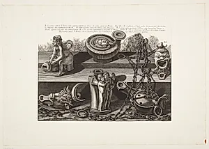 Bronze- og terracottalamper, hvoraf en er formet som den siddende silen Priapus by Giovanni Battista Piranesi
