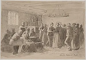 "Bruden danser ind i de giftes lag" by Julius Exner