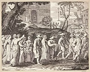 Brudeprocession mod en kirke