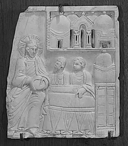 Brudstykke. Kristus i Emmaus (v. del mangler) by Ubekendt