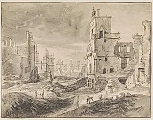 Bruxelles efter bombardementet i 1695 by Augustin Coppens