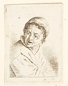 Brystbillede af en kvinde, vendt mod højre, hovedet drejet mod højre skulder by Cornelis Pietersz Bega