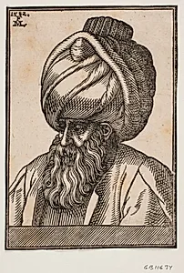 Brystbillede af mand med fuldskæg og turban, 3/4-profil t.v. by Melchior Lorck