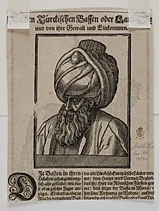 Brystbillede af mand med fuldskæg og turban, 3/4-profil t.v. by Melchior Lorck