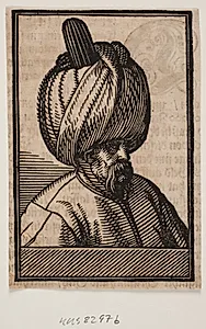 Brystbillede af skægget mand med turban, 3/4 profil t.h. by Melchior Lorck