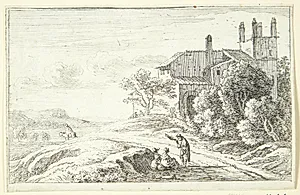 Bygning med et firkantet tårn by Herman van Swanevelt