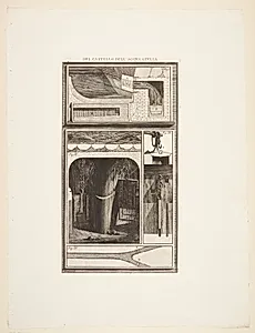 Bygningsdetaljer og plan over en sluse by Giovanni Battista Piranesi