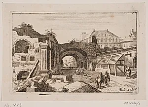 Byinteriør med ruiner af klassiske bygninger by H. Rosenkilde
