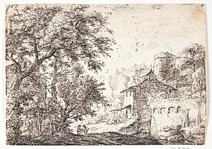 Bymur med et herberg by Anthonie Waterloo