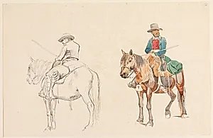 Campagnol til hest, set skråt bagfra. Campagnol til hest set skråt forfra by Johan Thomas Lundbye