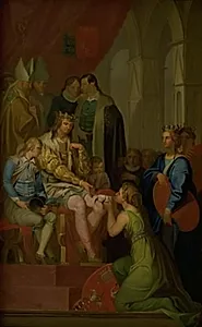 Christian I ophøjer Holsten til hertugdømme 1460. Allegori by Nicolai Abildgaard