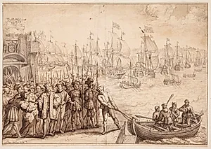 Christian II forlader København i 1523 by Adam Willaerts