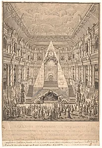 Christiansborg slotskapel med Frederik V.s katafalk by Nicolas-Henri Jardin
