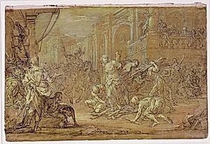 Clorinda redder Sofronia og Olindo fra bålet i Jerusalem by Sebastiano Conca
