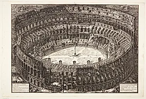 Colosseum, Flavian's amfiteater, set i fugleperspektiv by Giovanni Battista Piranesi
