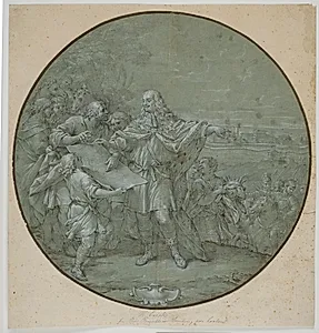 Cosimo III befæster Livornos havn. Tegnet forlæg til sølvplade, en af de såkaldte "piatti di S. Giovanni" by Filippo Luzi