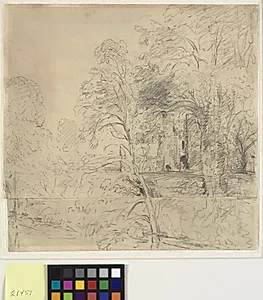 Cowdray House, set mellem træer by John Constable