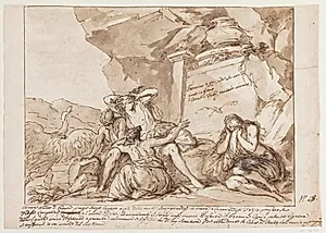 Cygnus, Sthenelus' søn, forvandles til en svane af sorg over Phateons død (Ovids Metamorfoser, II, 373). Klagende kvinder foran en sarkofag, en løbende person forvandles til en svane. På sarkofagen står: "Fetonte e qui che la non Te / nne in frene / i Cavalli Febej, tenbollo almeno" by Ubekendt