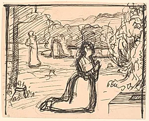 Da vred Moderen sine Hænder, faldt på sine Knæ... by Fritz Syberg