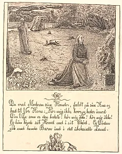 Da vred Moderen sine Hænder, faldt på sine Knæ... by Fritz Syberg