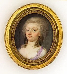 Dame i kjole med lilla kant by Ubekendt